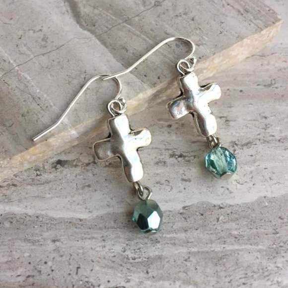 JPeace Designs Jewelry - Silver natural Cross Turquoise bead Earrings